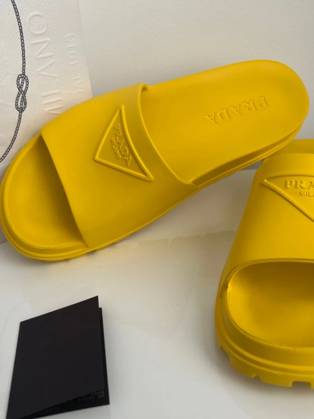 Prada Men's Slide Sandals Yellow Rubber Platform Logo Size 9 US 10 EU 43 Italy